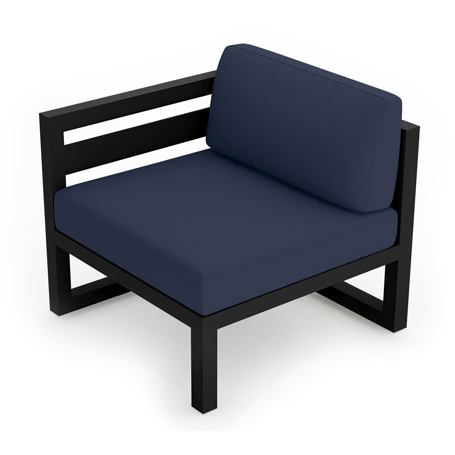 Lakeview MSTYCV-BK-LAS-IN Misty Cove Aluminum Left Arm Club Chair in Black w/Spectrum Indigo Cushions by Lakeview Outdoor Designs - Angled Front - White Background thumbnail