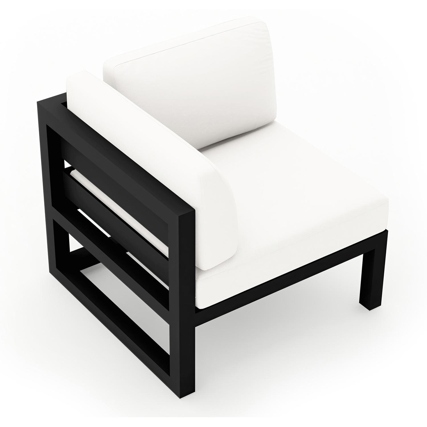 Lakeview MSTYCV-BK-CS-CN Misty Cove Aluminum Corner Club Chair in Black w/Canvas Natural Cushions by Lakeview Outdoor Designs - Angled Back - White Background thumbnail