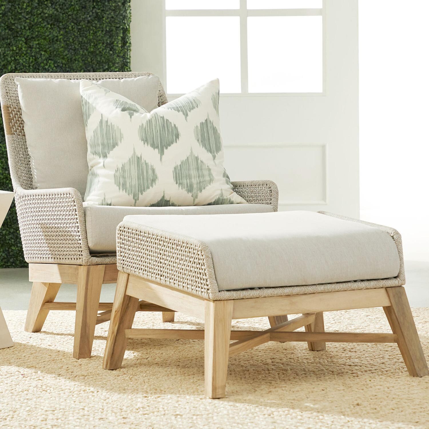 Cocoa Way Woven Rope Footstool in Taupe & White Flat Rope By Lakeview - Lifestyle thumbnail