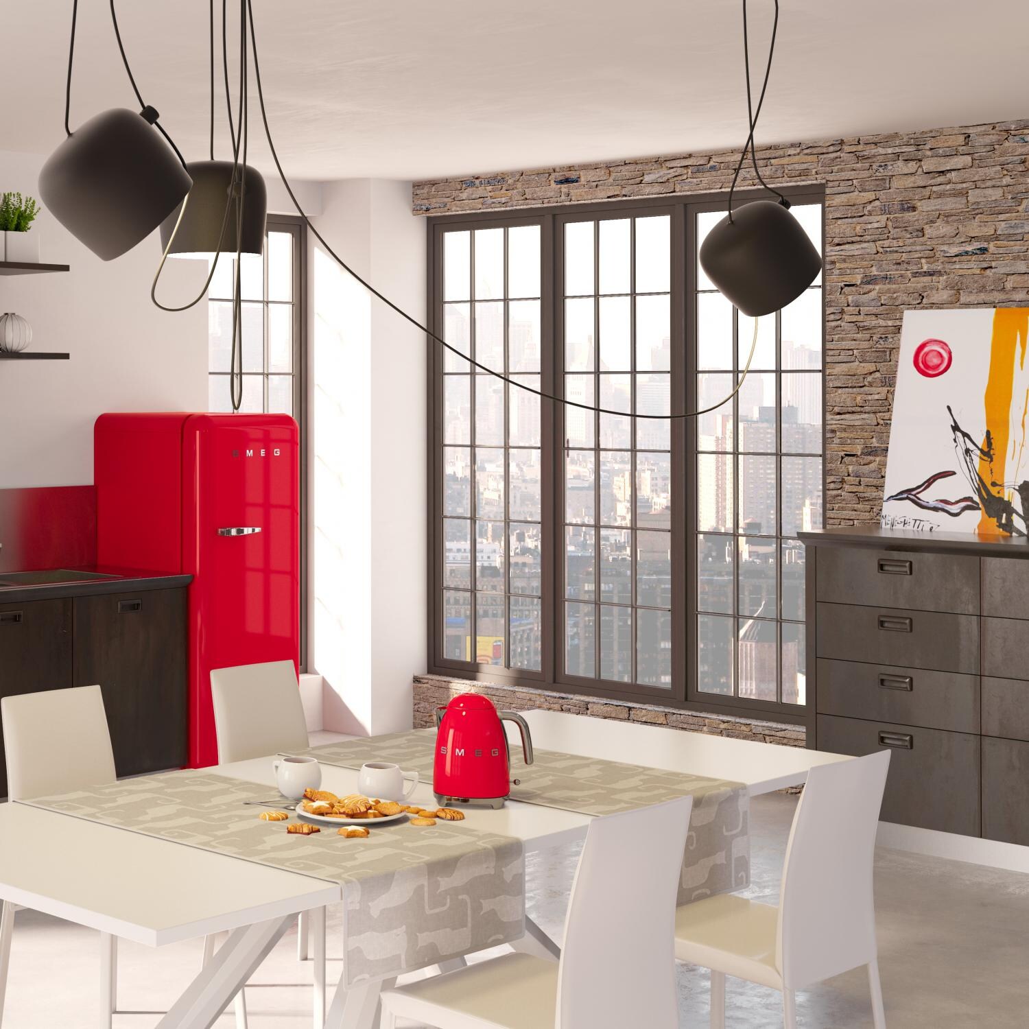 SMEG 9.22 Cu. Ft. Retro Style Red Refrigerator with Freezer Right Hinge Shown Installed - FAB28URR thumbnail