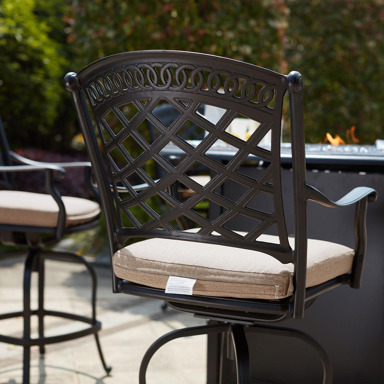 Darlee 201030-7-4 Sedona 4 Piece Cast Aluminum Patio Swivel Bar Stool Set W/ Beige Canvas Cushions  thumbnail