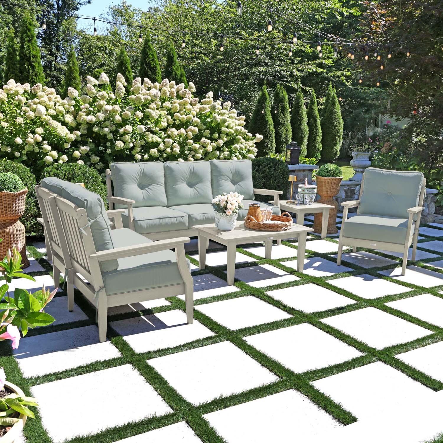 Blushing Bay 6 Pc Recycled Plastic Grand Seating Set in Canvas Seasalt/Whitewash by Lakeview Outdoor Designs - Left Angled - Lifestyle thumbnail