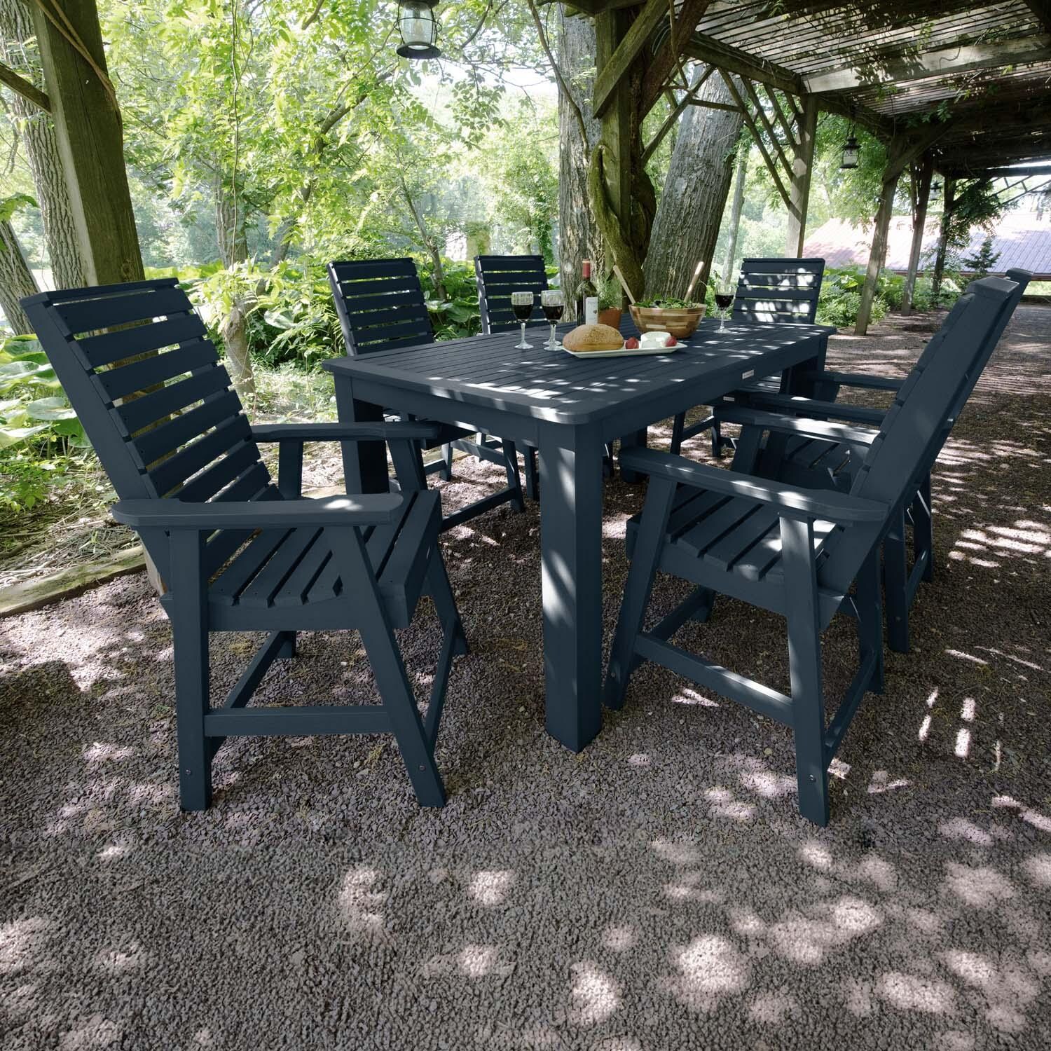 Elm Pointe 7 Pc Recycled Plastic Rectangular Counter Height Dining Set in Federal Blue by Lakeview Outdoor Designs