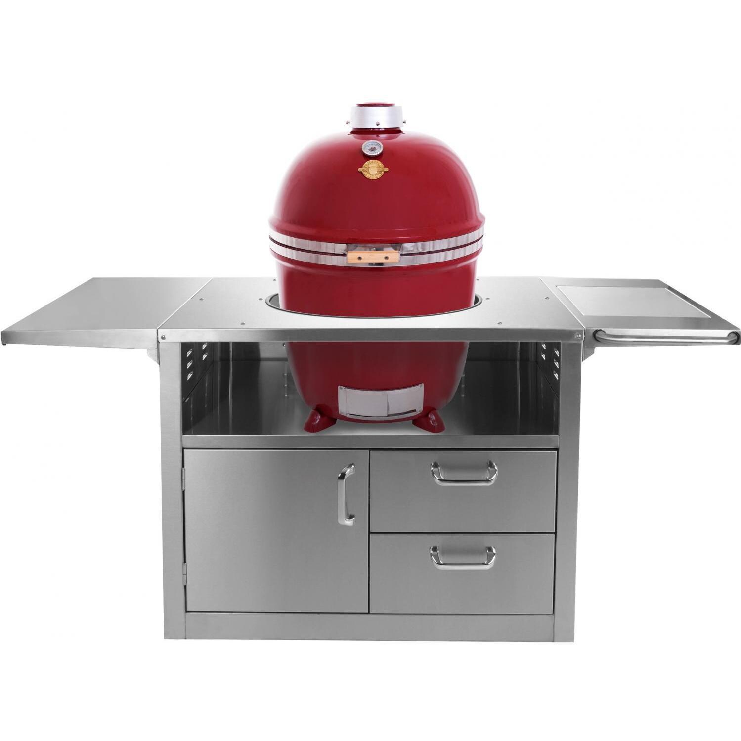 Grill Dome Infinity Series Large Kamado Grill On Stainless Steel Cart - Red thumbnail