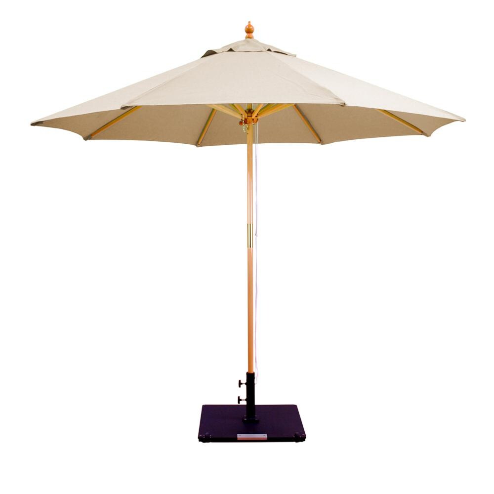 Galtech 9 Ft. Octagonal Hardwood Patio Market Umbrella W/ Pulley - Light Wood W/ Sunbrella Canvas Antique Beige Canopy