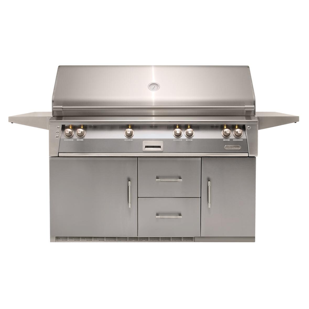 Alfresco ALXE 56-Inch Freestanding Natural Gas All Grill On Refrigerated Cart With Sear Zone And Rotisserie in Signal Gray - ALXE-56BFGR-NG-S7004