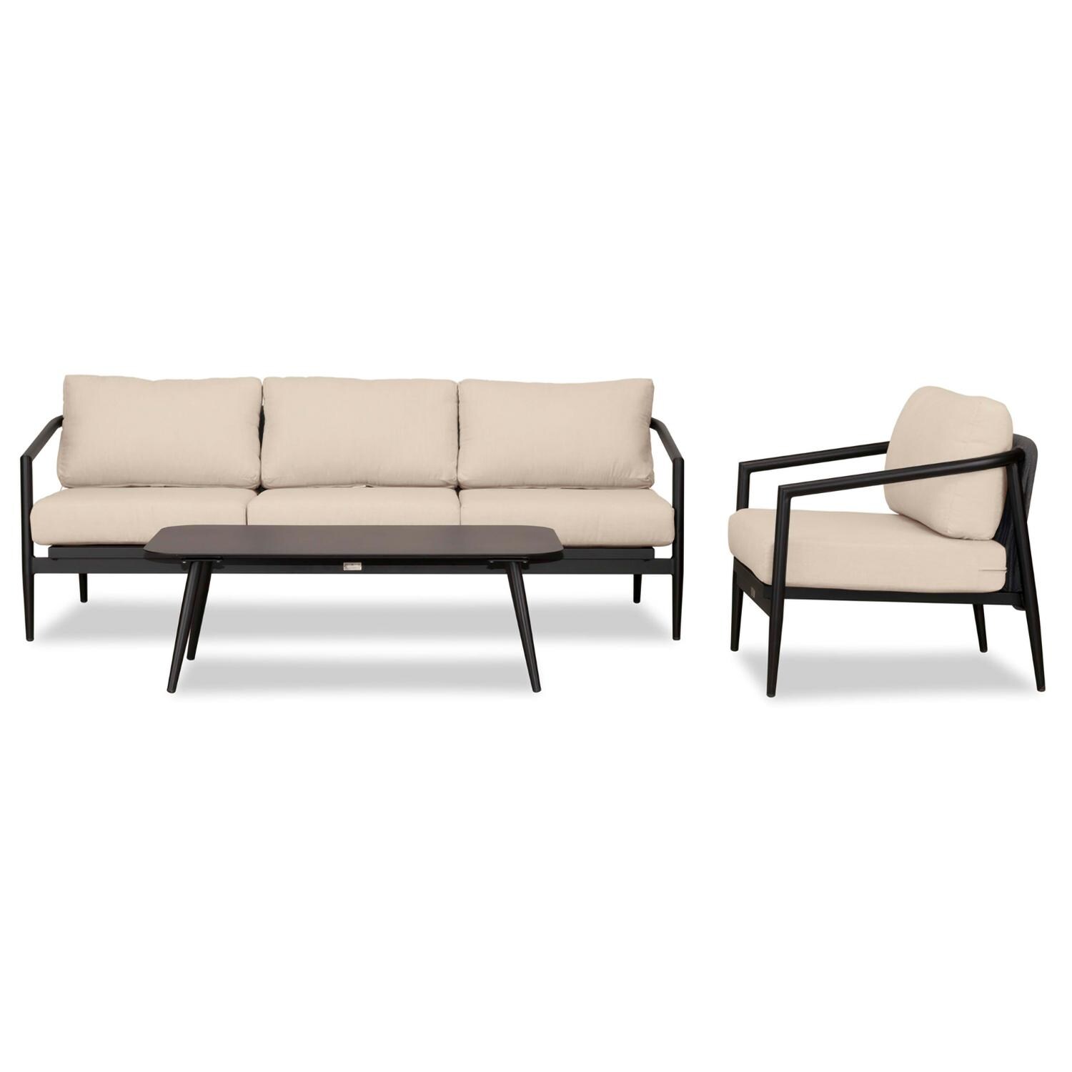 Lakeview Midnight Cove 3 Pc Aluminum Sofa Seating Set in Black/Carbon/Canvas Flax - Front - White Background thumbnail