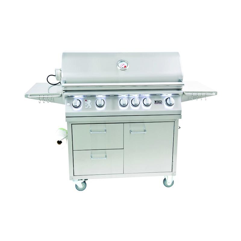 Lion 40-Inch L90000 Stainless Steel Propane Gas Grill On Cart - Closed Lights On - White Background thumbnail