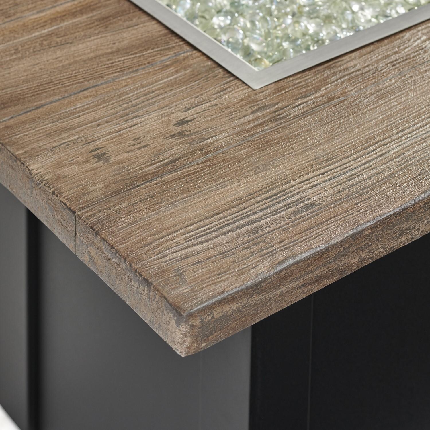 Havenwood 62 Inch Natural Gas Fire Pit Table W/ Driftwood Top & Black Base - Corner - Detail thumbnail