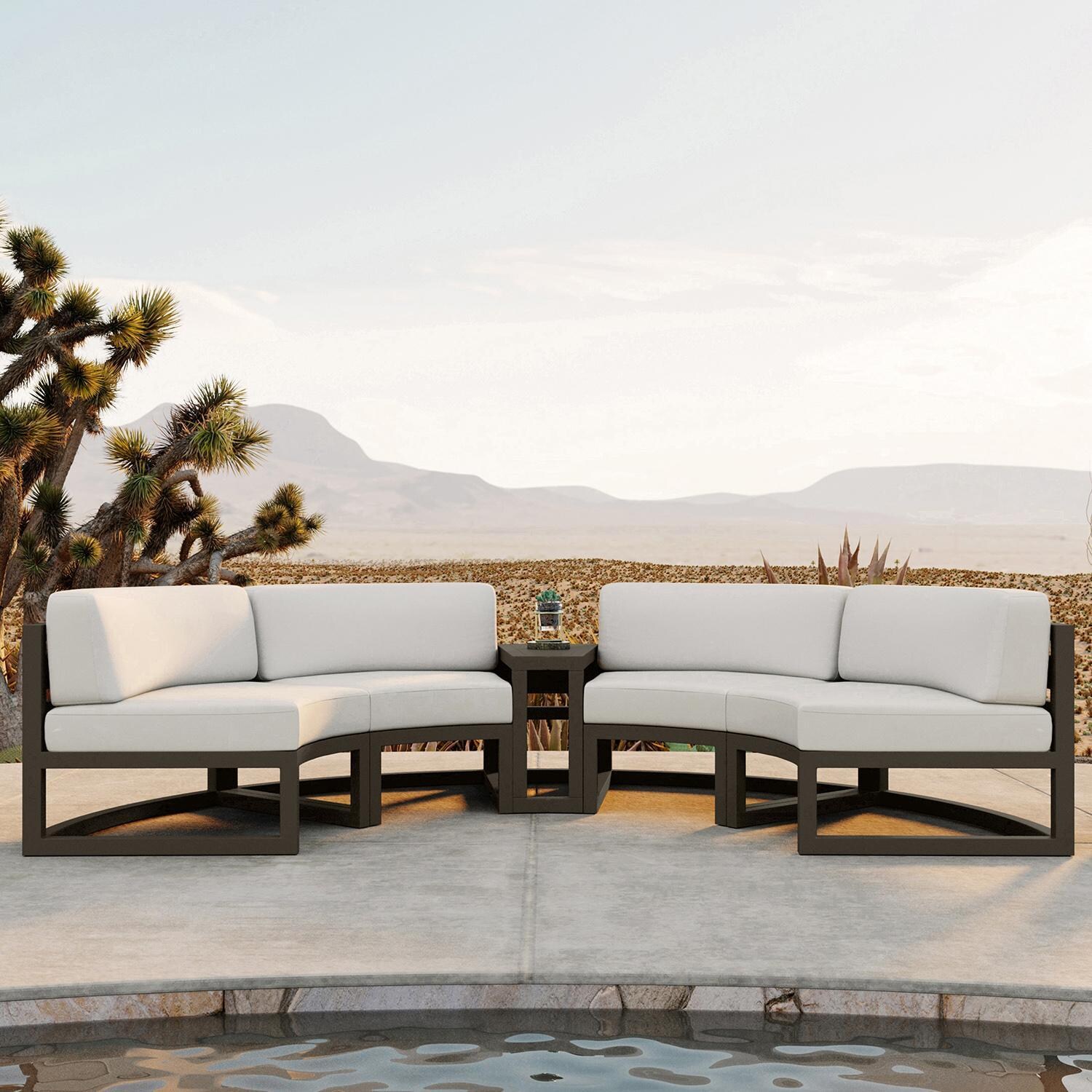 Misty Cove 3 Piece Curve Sectional Set in Slate w/End Table & Canvas Natural Cushions by Lakeview - Lifestyle thumbnail