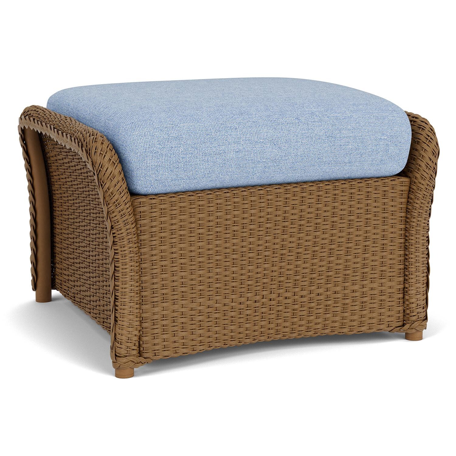Lloyd Flanders Weekend Retreat Woven Ottoman in Hickory Finish W/ Demo Skyway Fabric - Back Left thumbnail