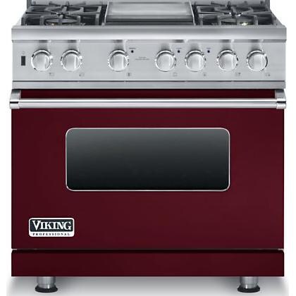 Viking Professional 5 Series 36-Inch 4-Burner Dual Fuel Propane Gas Self Cleaning Range With Griddle - Burgundy - VDSC5364GBULP thumbnail