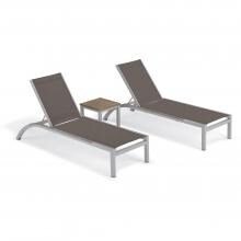 Argento 3 Piece Aluminum Patio Chaise Lounge Set W/ Wicker Side Rails & Tekwood Vintage End Table By Oxford Garden - Cocoa Sling