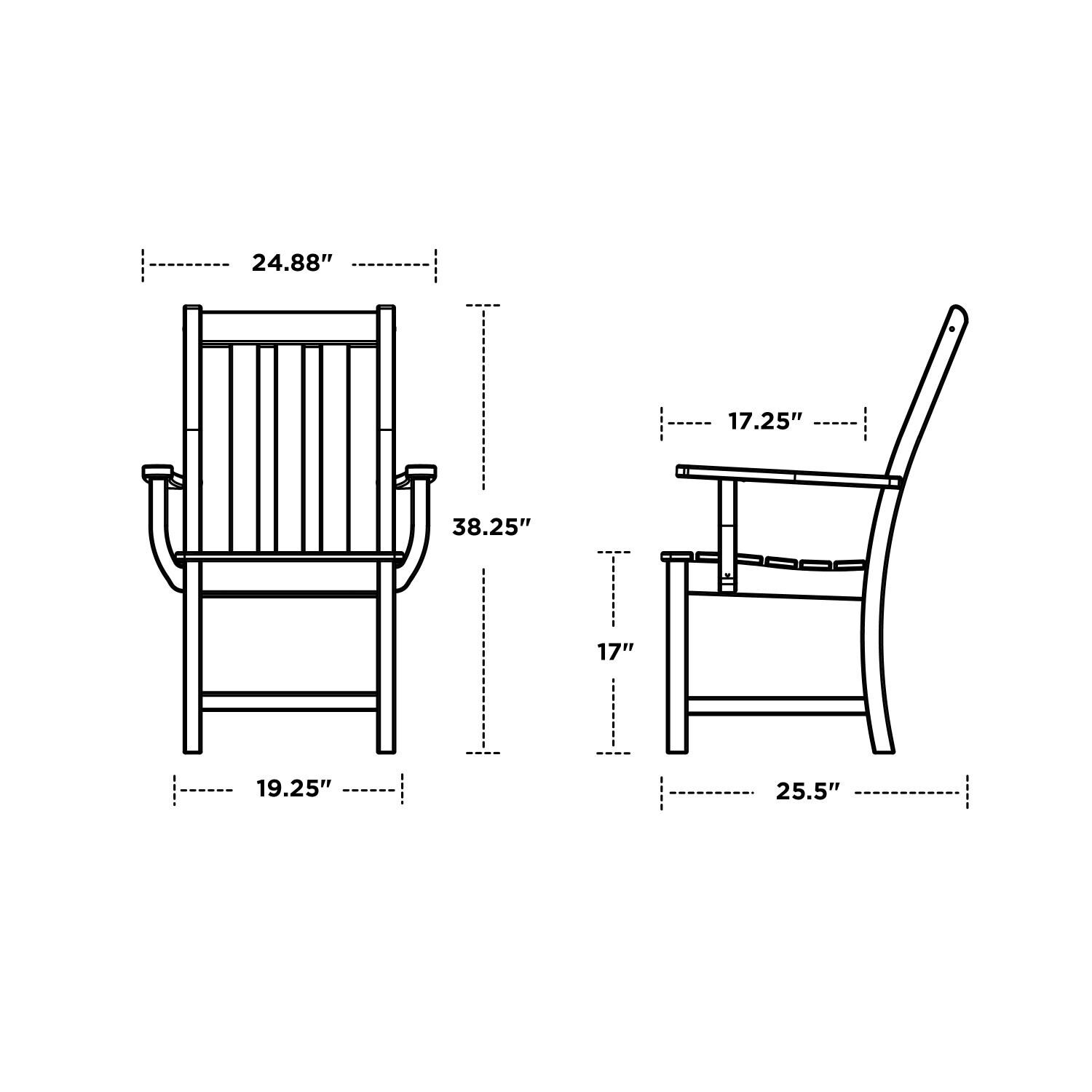 POLYWOOD PWS651-1-SA Vineyard 5-Piece Round Arm Chair Dining Set - Chair Dimensions