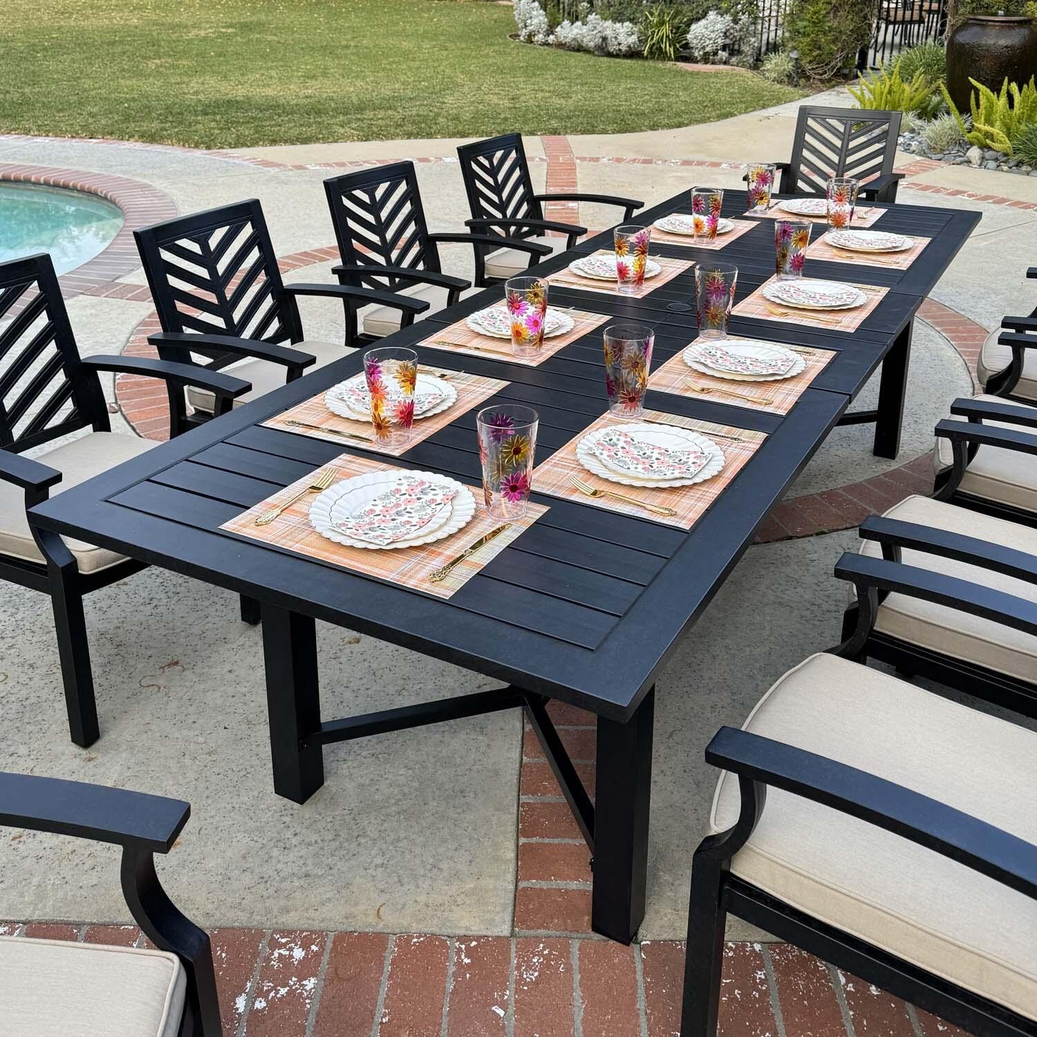 Palm Springs 11 Pc Aluminum Dining Set in Antique Bronze/Beige by Darlee - Close Up - Lifestyle thumbnail