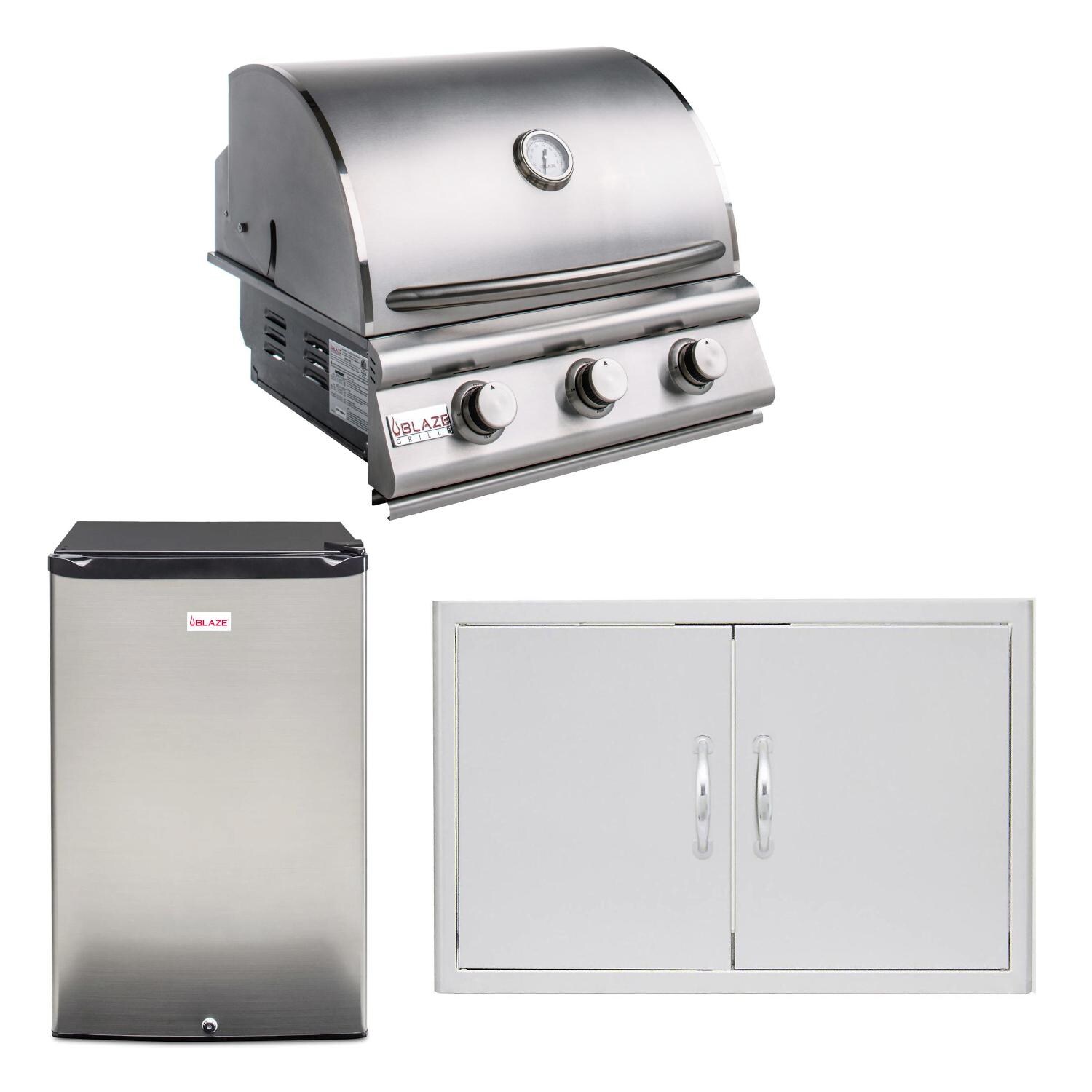 Blaze LBM 3 Pc 25-in Natural Gas Outdoor Kitchen Package w/ Refrigerator - BLZ-3LBM126-NG-3PC