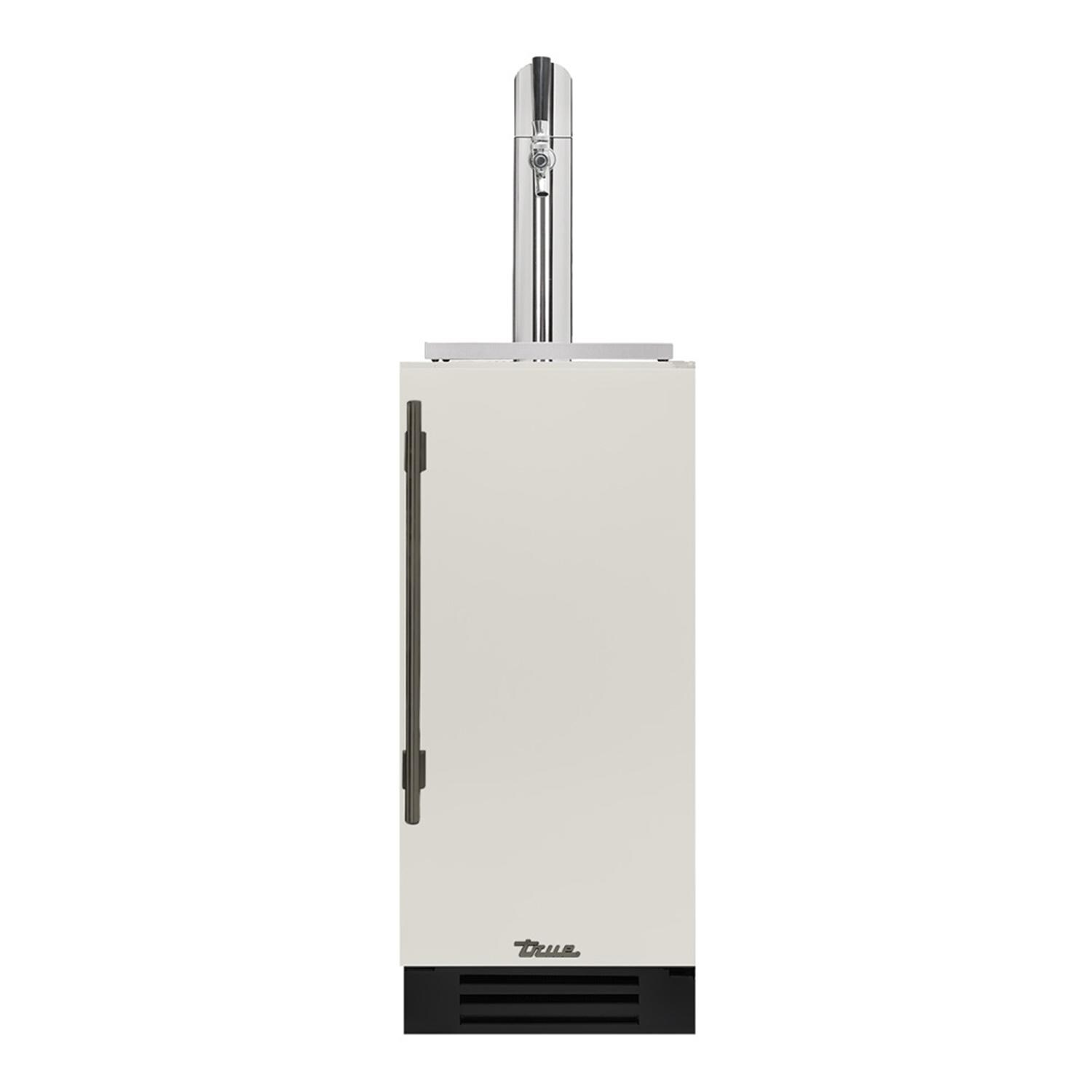 True TUR-15BD-R-OP-C~DSK-030-H05 15 Inch Right Hinge Outdoor Single Tap Beverage Dispenser - Matte White w/ Pewter Handle - White Background thumbnail