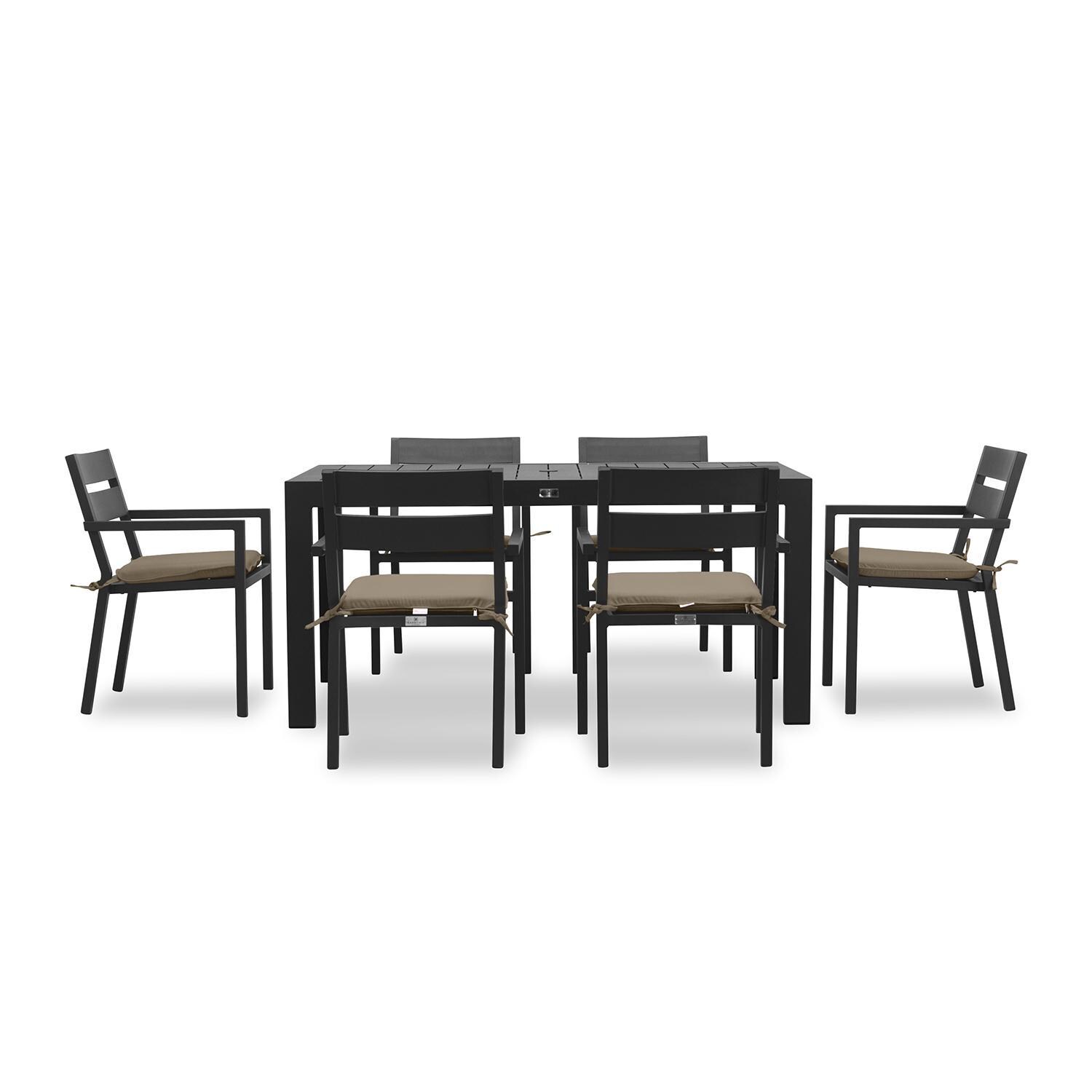 Calm Bay Classic 7 Pc Rectangular Aluminum Dining Set in Black/Heather Beige by Lakeview Outdoor Designs