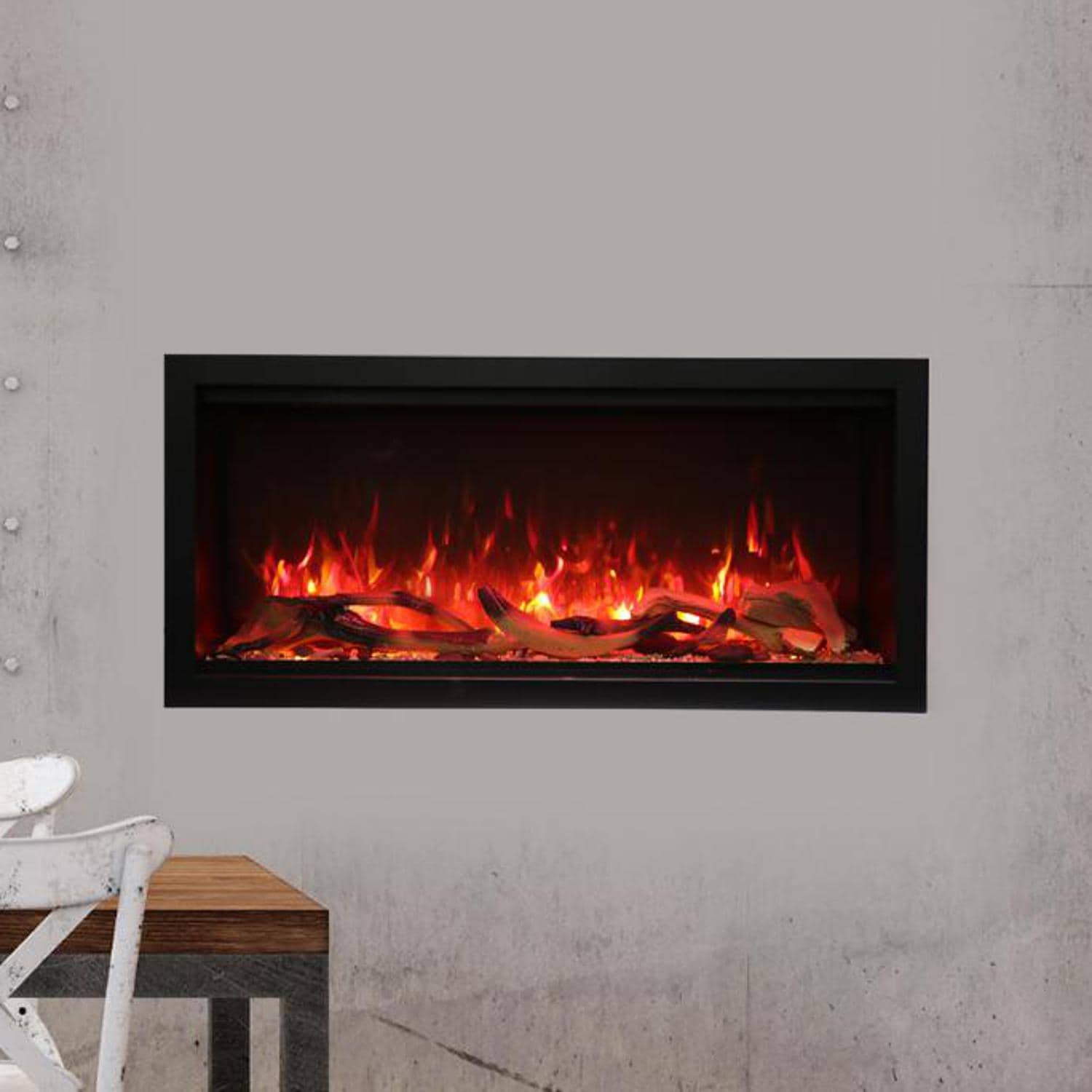 Amantii Symmetry Series Extra Tall 42-Inch Built-In Electric Fireplace with Black Steel Surround - Indoor/Outdoor - SYM-42-XT