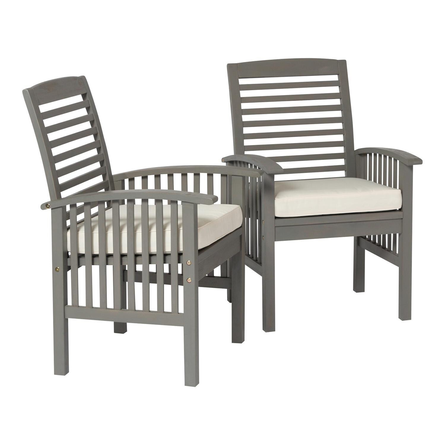 Ultimate Patio Horizon Way 2 Piece Acacia Patio Dining Arm Chair Set W/ Off-White Cushions - Gray Wash - Left Side Angled View thumbnail