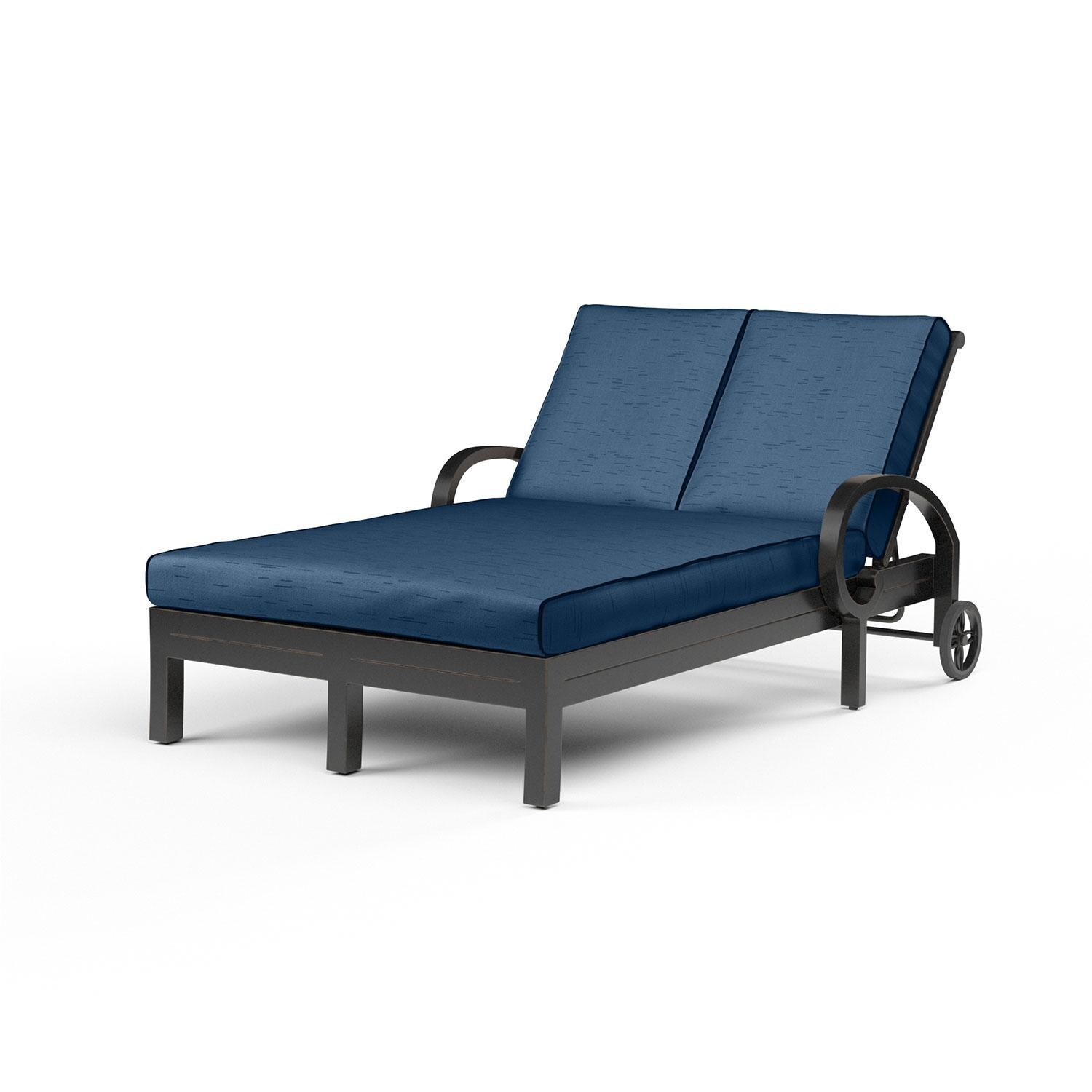 Monterey Aluminum Patio Double Chaise Lounge in Spectrum Indigo w/ Self Welt By Sunset West - Display - White Background thumbnail