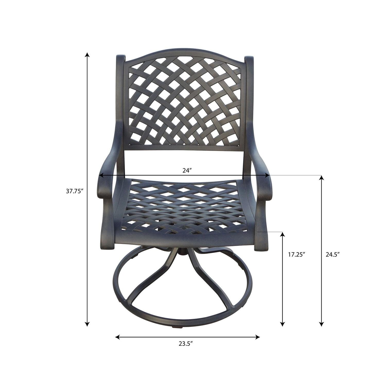 Nassau Cast Aluminum 4 Pc Set Swivel Rocker Dining Chair Set in Antique Bronze/Red by Darlee - Dimensions - Dimensionsal thumbnail