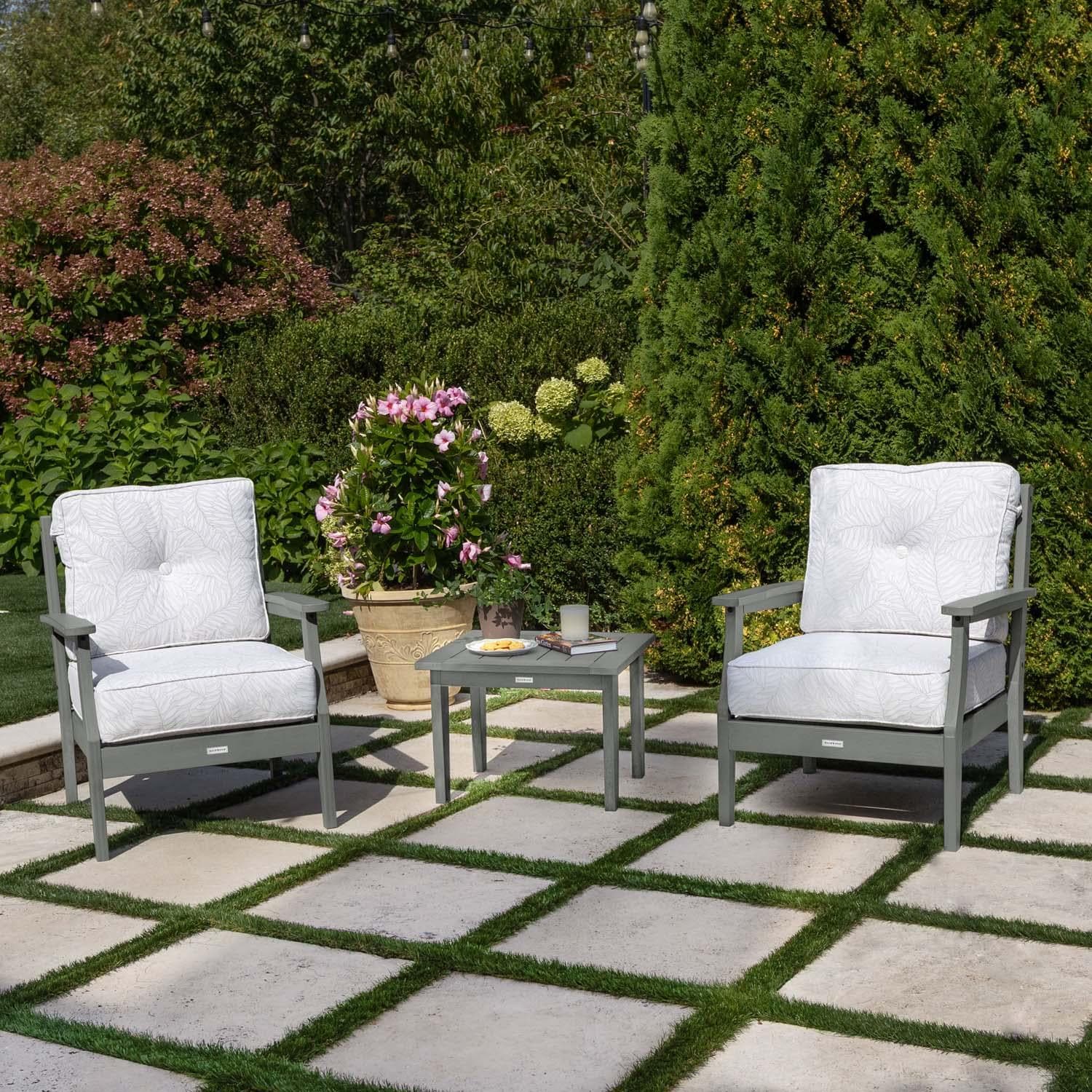 Blushing Bay 3 Pc Recycled Plastic Seating Set in Lively Parchment/Coastal Teak by Lakeview Outdoor Designs