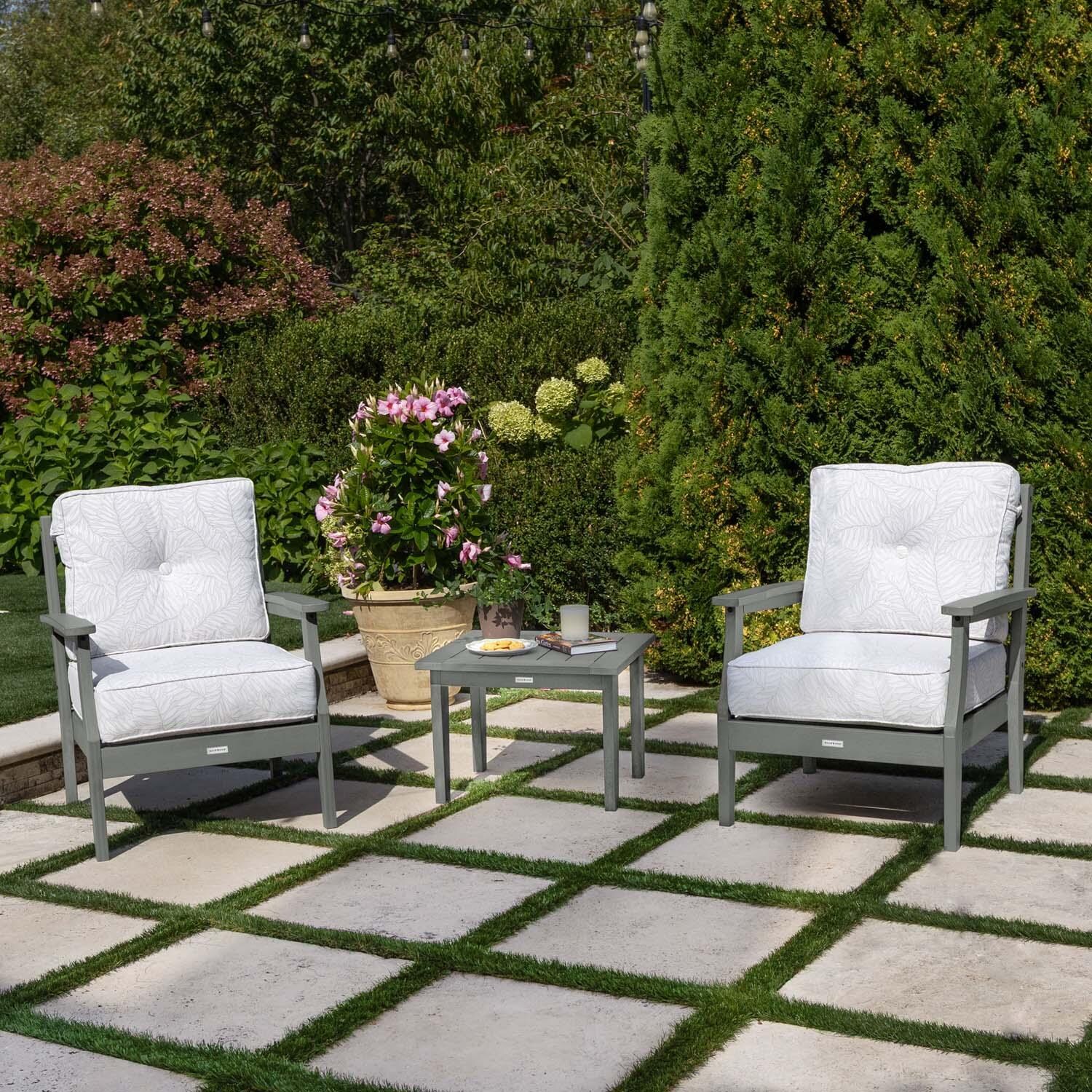 Blushing Bay 3 Pc Recycled Plastic Seating Set in Lively Parchment/Coastal Teak by Lakeview Outdoor Designs - Lifestyle thumbnail