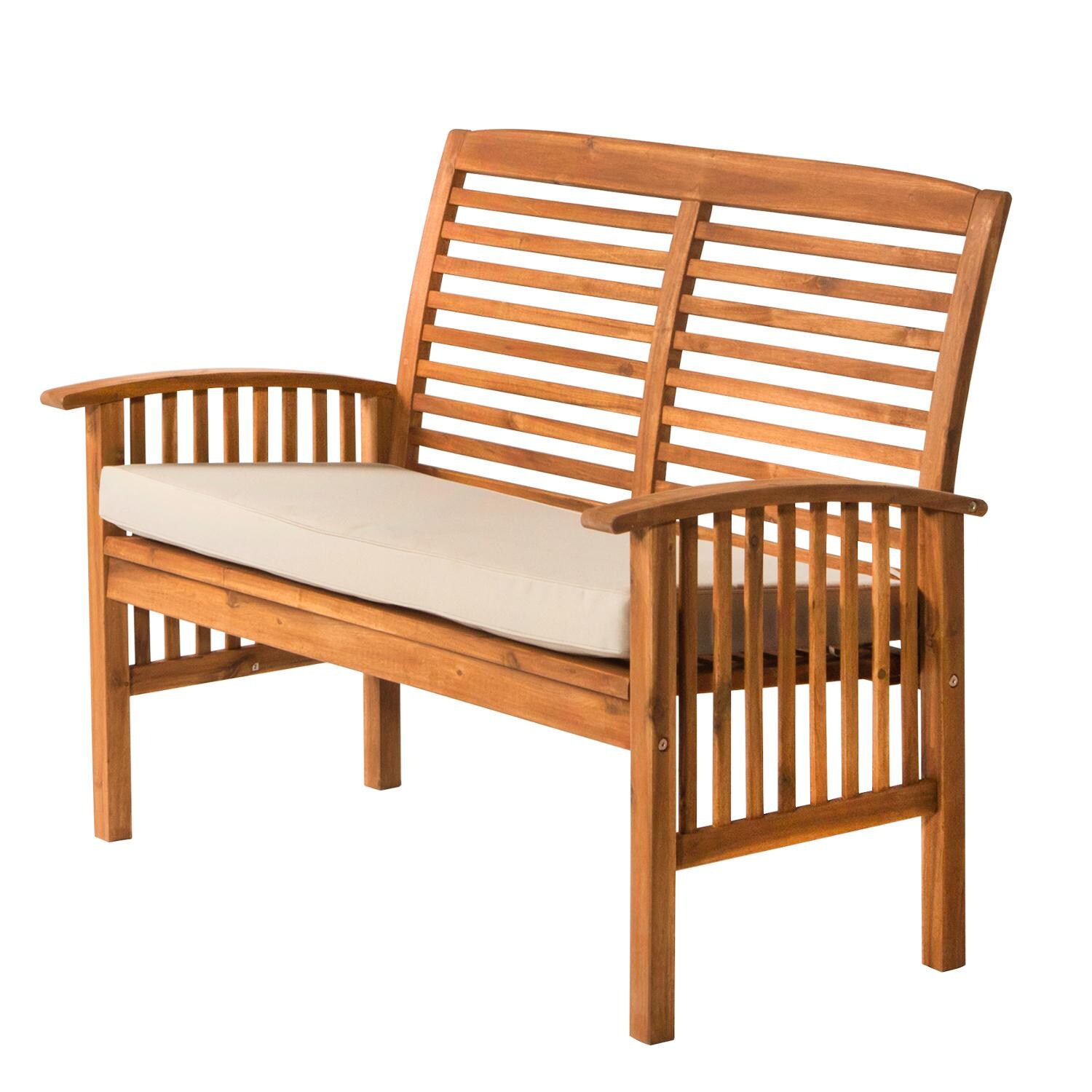 Midland Brown Acacia Patio Loveseat W/ Natural Cushions By Walker Edison image