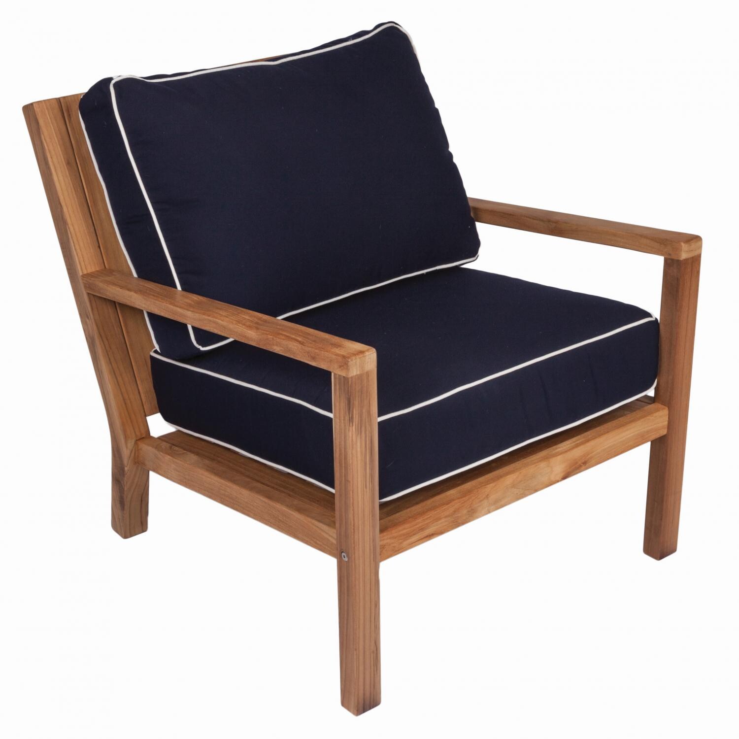 Royal Teak Collection Coastal Teak Patio Club Chair W/ Sunbrella Canvas Navy Cushions thumbnail