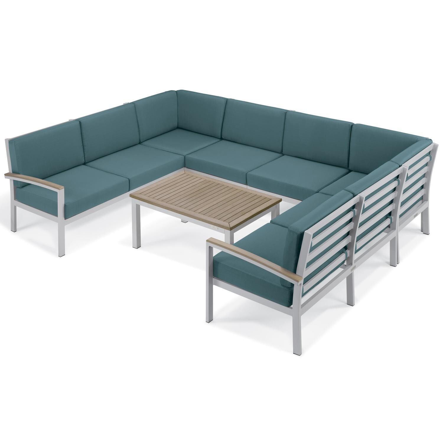 Oxford Garden Travira Modular Armless Aluminum Club Chair in Flint/Ice Blue - U-Shaped Sectional thumbnail