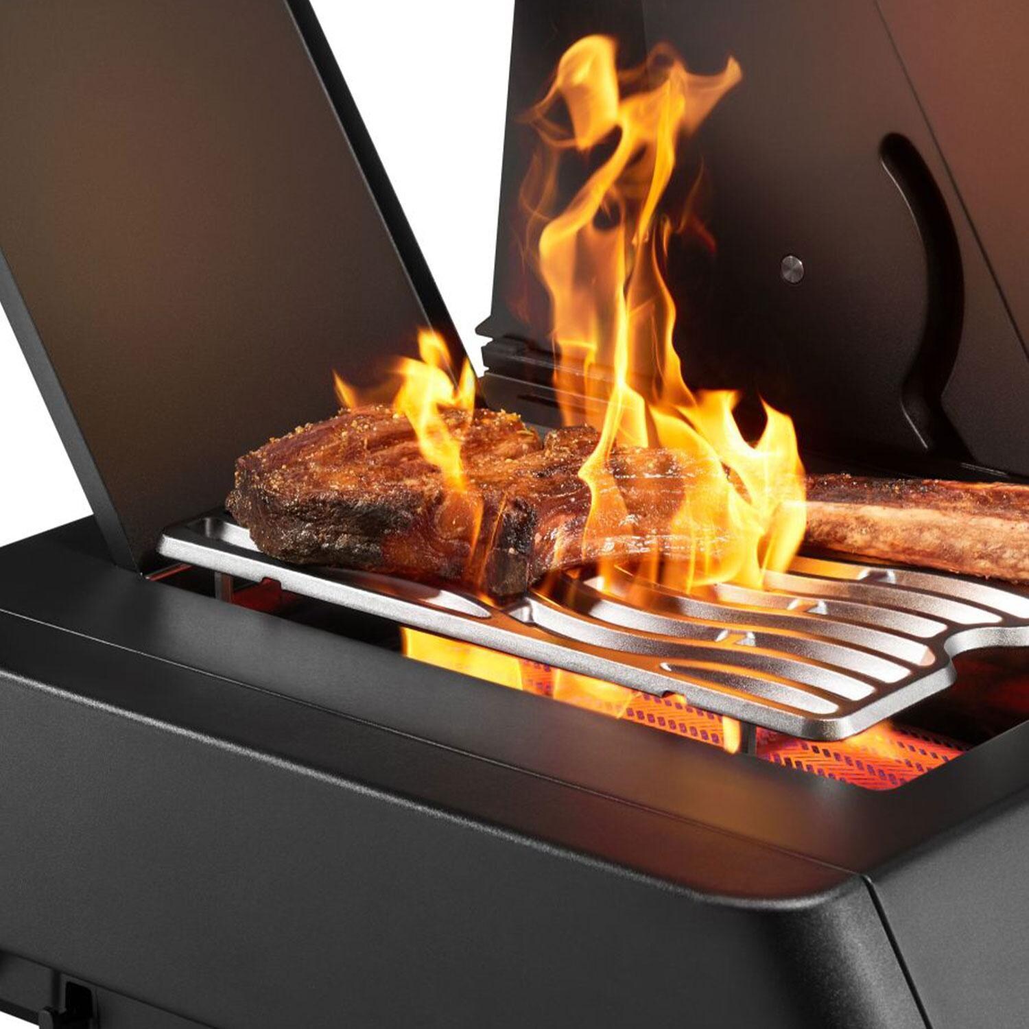 Napoleon P500VXRSIBPK-PHM Phantom Prestige 500 Connected Propane Gas Grill w/ Infrared Side & Rear Burner - Black - Side Burner - In Use - Detail