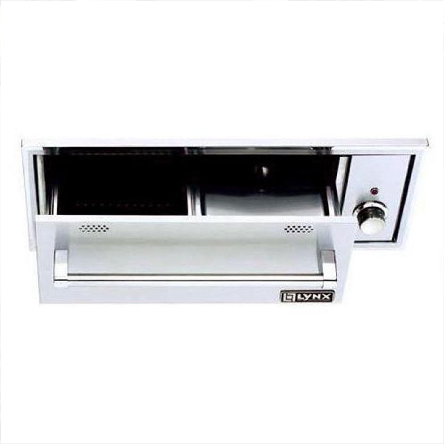 Lynx L30WD-1-SU Professional 30 Inch Built-In 120V Electric Outdoor Warming Drawer in Surf - Open (Shown in Stainless Steel) - White Background thumbnail