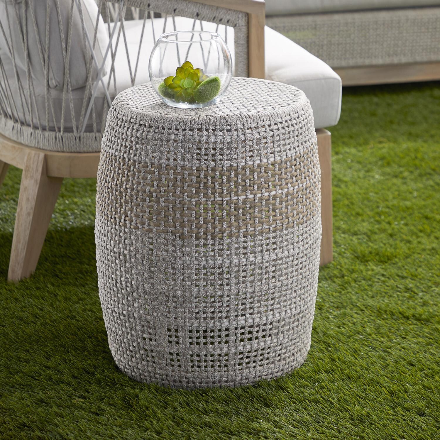 Lakeview Peninsula Way Taupe & White Woven Rope Accent Table thumbnail