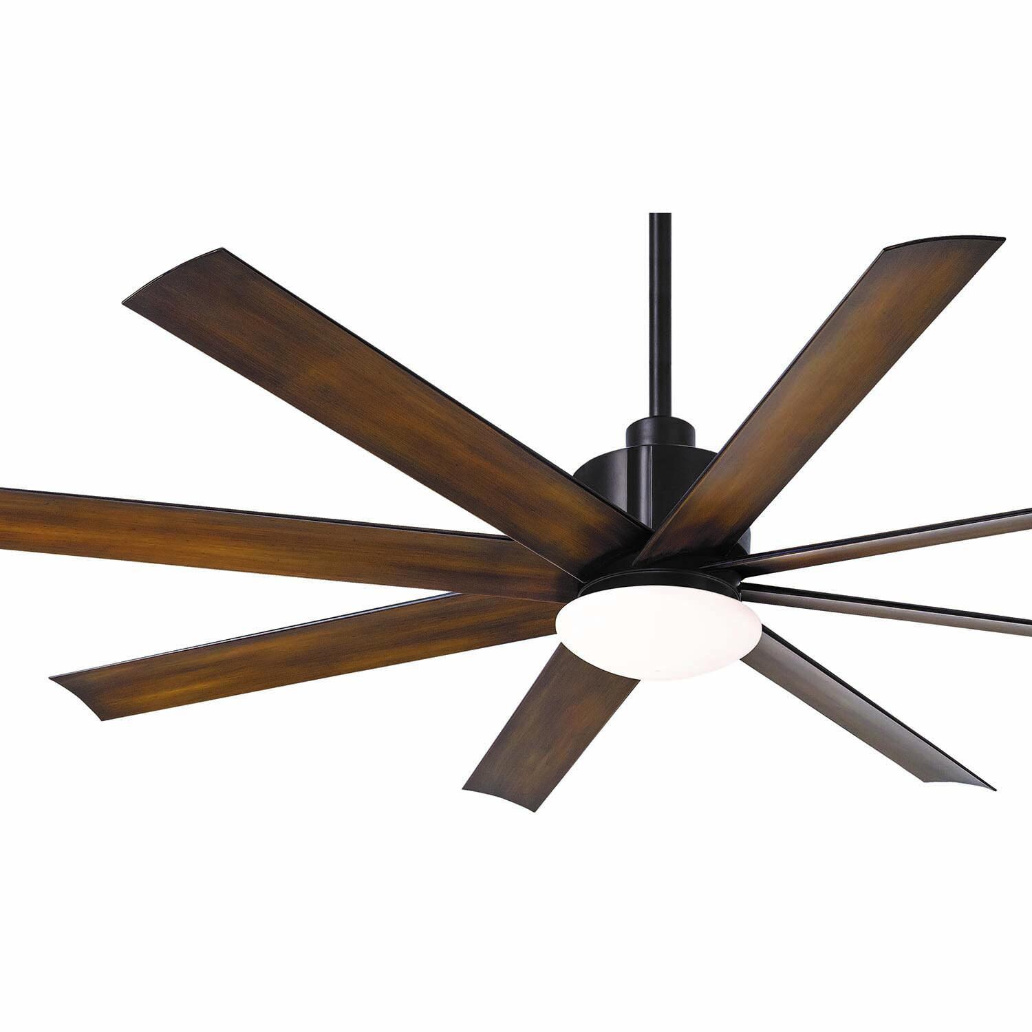Minka-Aire F888L-DK Slipstream 65-Inch 8-Blade LED Ceiling Fan in Distressed Koa Finish w/ Distressed Koa Blades & Tinted Opal Glass - Side View thumbnail