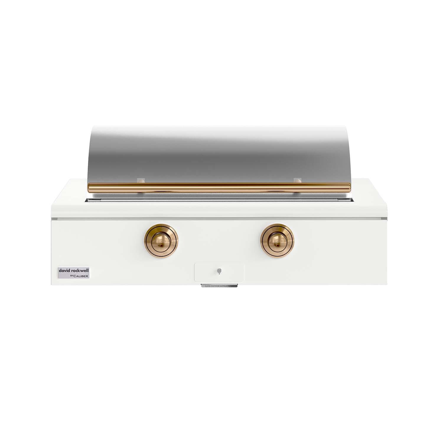 Caliber CRG-42BN00-A-030-H08 42-in Natural Gas Built-In Rockwell Grill - Matte White w/ Gold Hardware - Closed Lid - White Background thumbnail