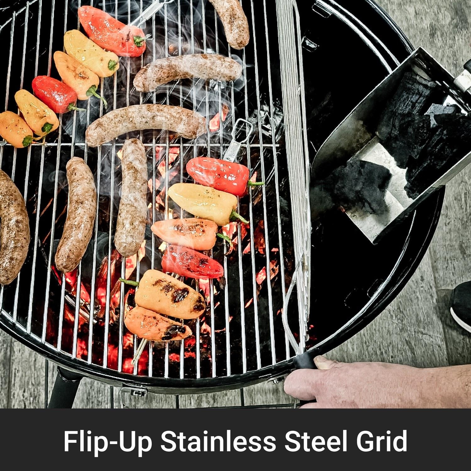 Broil King 400010 Kettle 18 1/2-in Charcoal Grill - Black - Flip-Up Stainless Steel Grid - Detail thumbnail