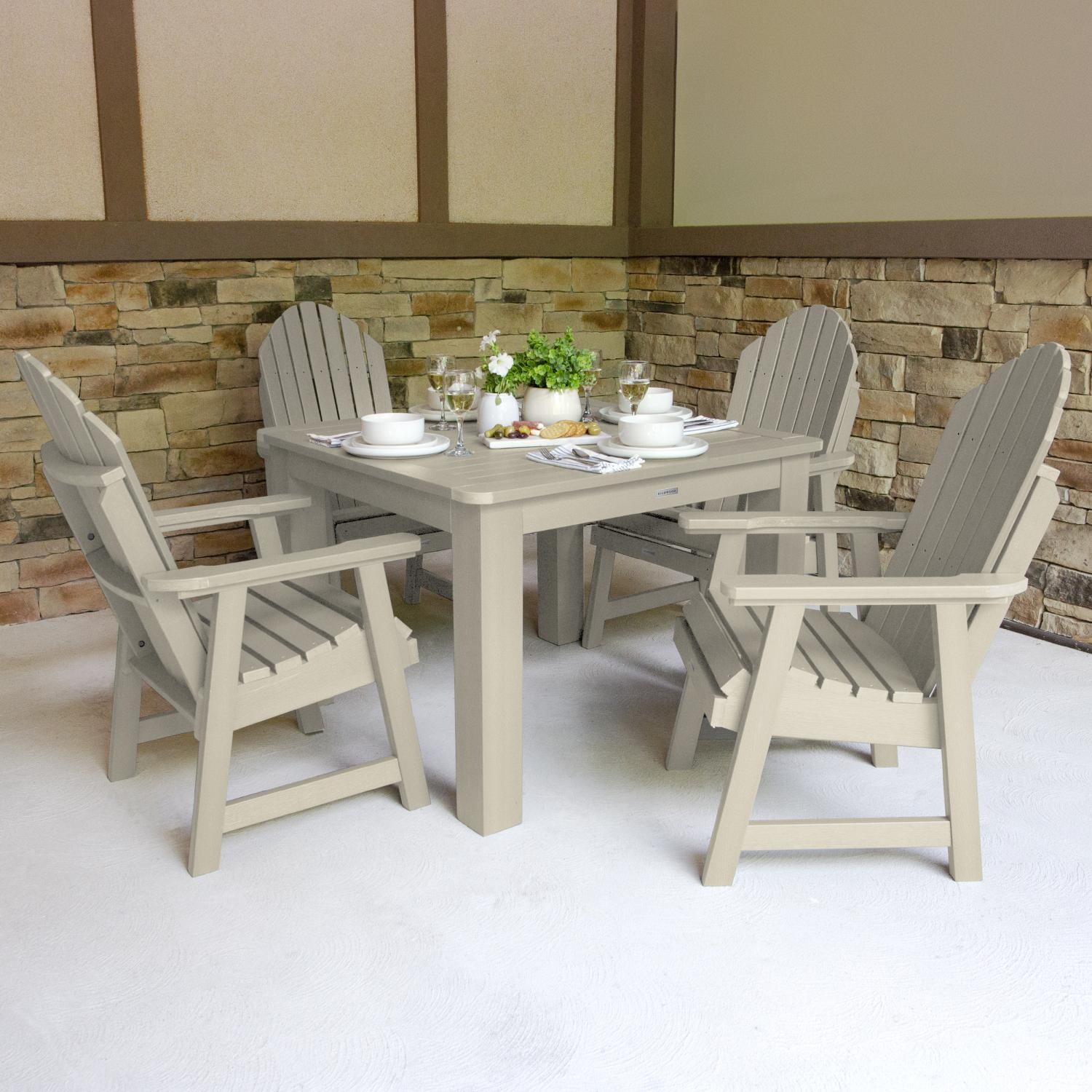 Dream Bay 5 Pc Recycled Plastic Square Dining Set in Whitewash by Lakeview Outdoor Designs
