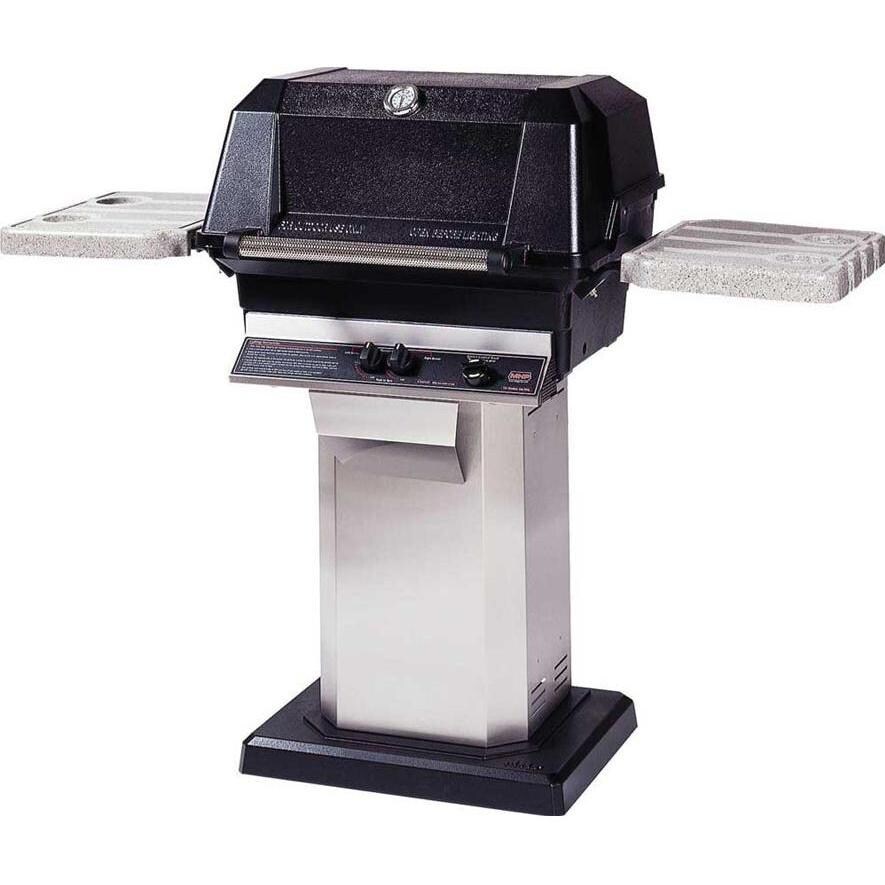 MHP WNK4 Natural Gas Grill With Nu-Stone Shelves And SearMagic Grids On Stainless Patio Base