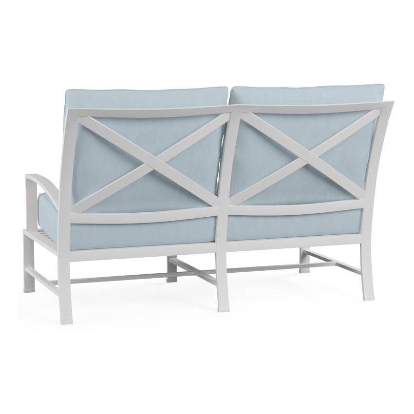 Bristol 2 Person Aluminum Loveseat w/ Self Welt in White/Canvas Skyline by Sunset West - Back - White Background thumbnail