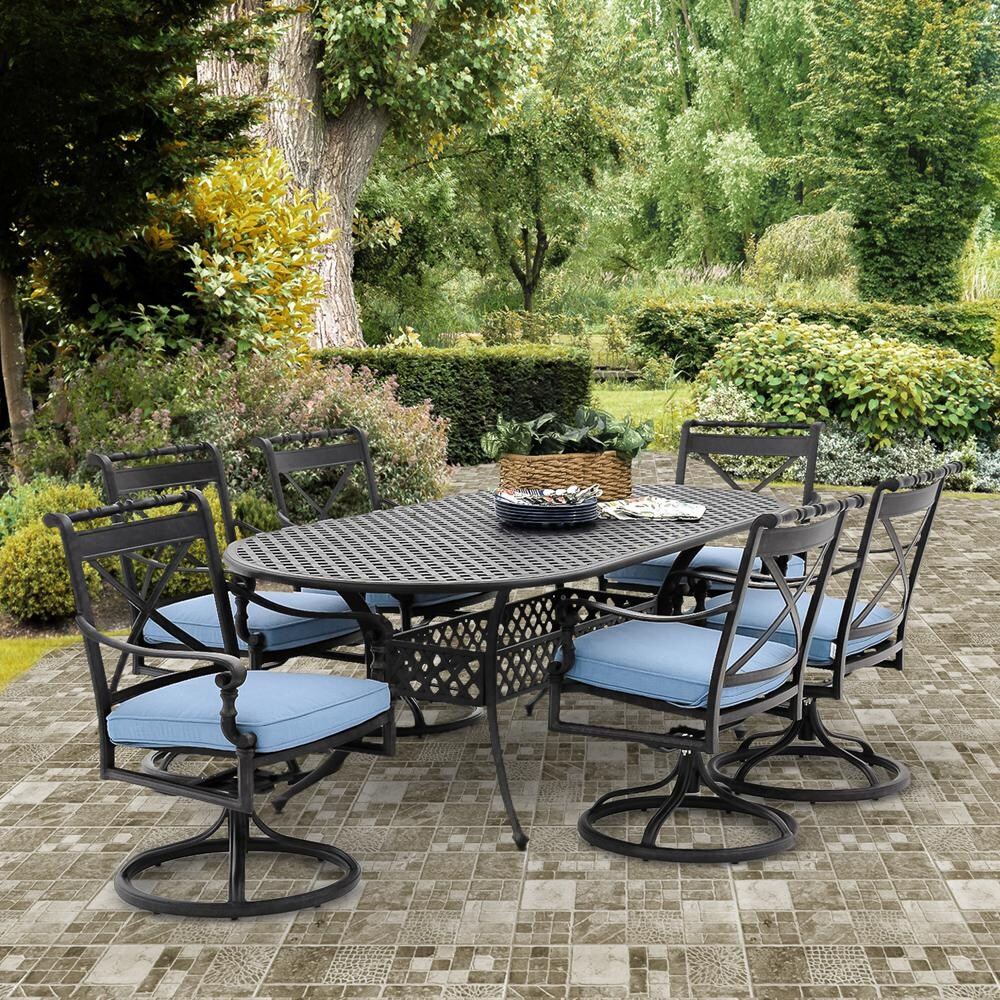 Carrolton 7 Piece Cast Aluminum Patio Dining Set With ...