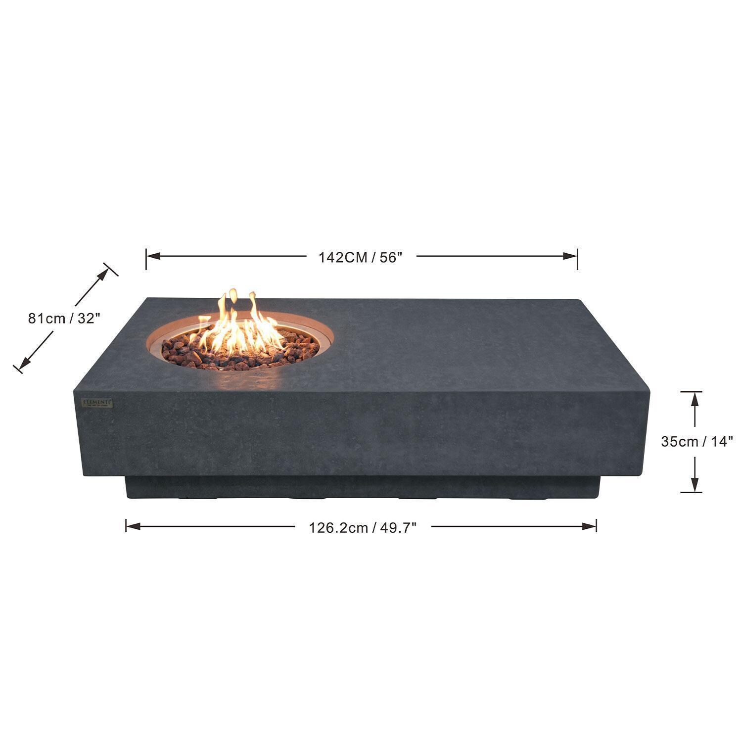 Metropolis OFG104DG-NG 56 Inch Rectangular Concrete Natural Gas Fire Pit Table in Dark Gray By Elementi - Diagram - Dimensional thumbnail