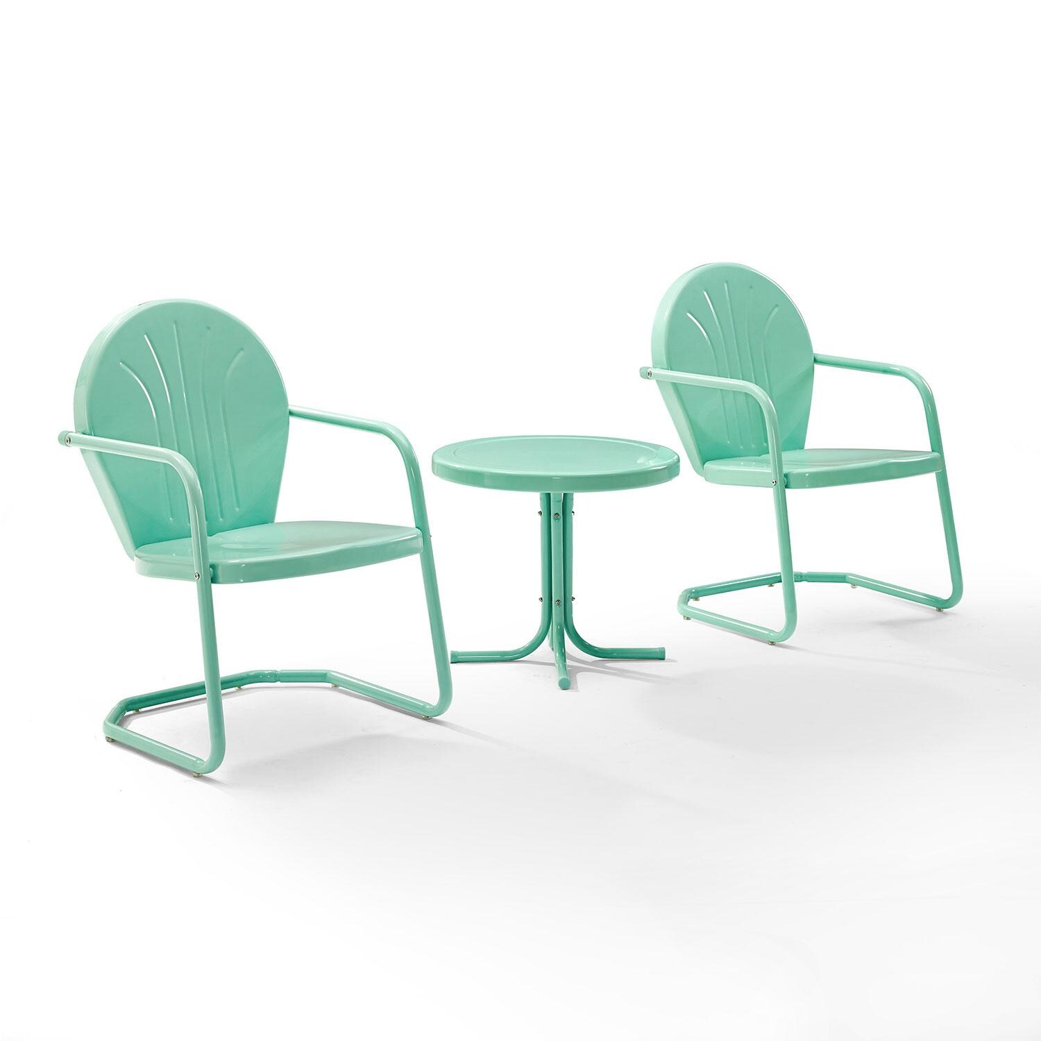 Ultimate Patio UP-32237AQ 3Pc Retro Outdoor Chair Set in Aqua Blue - Angled - White Background thumbnail