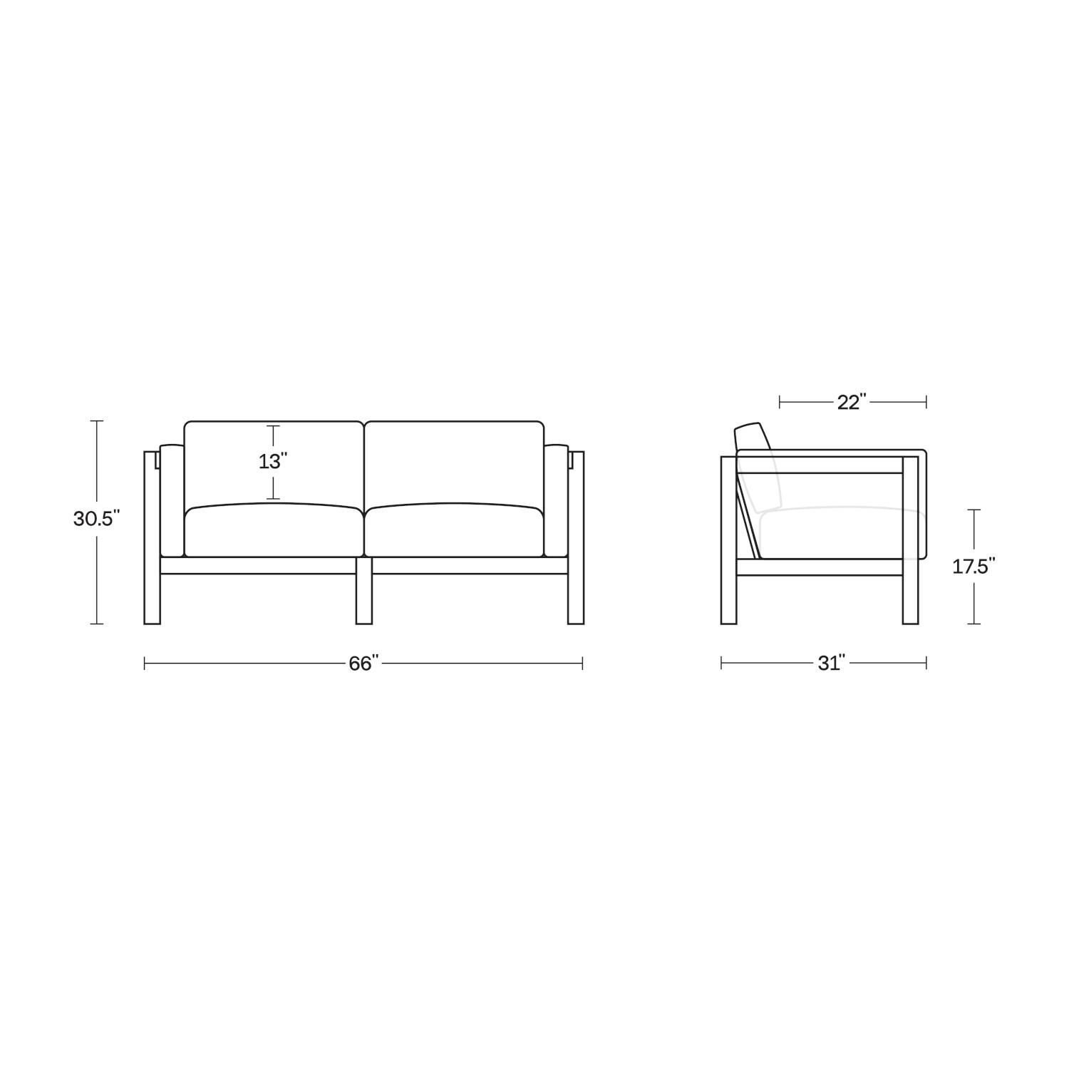 Neighbor LOVE1 - AS Loveseat W/ Sunbrella Cushion Arms - Dimensions thumbnail