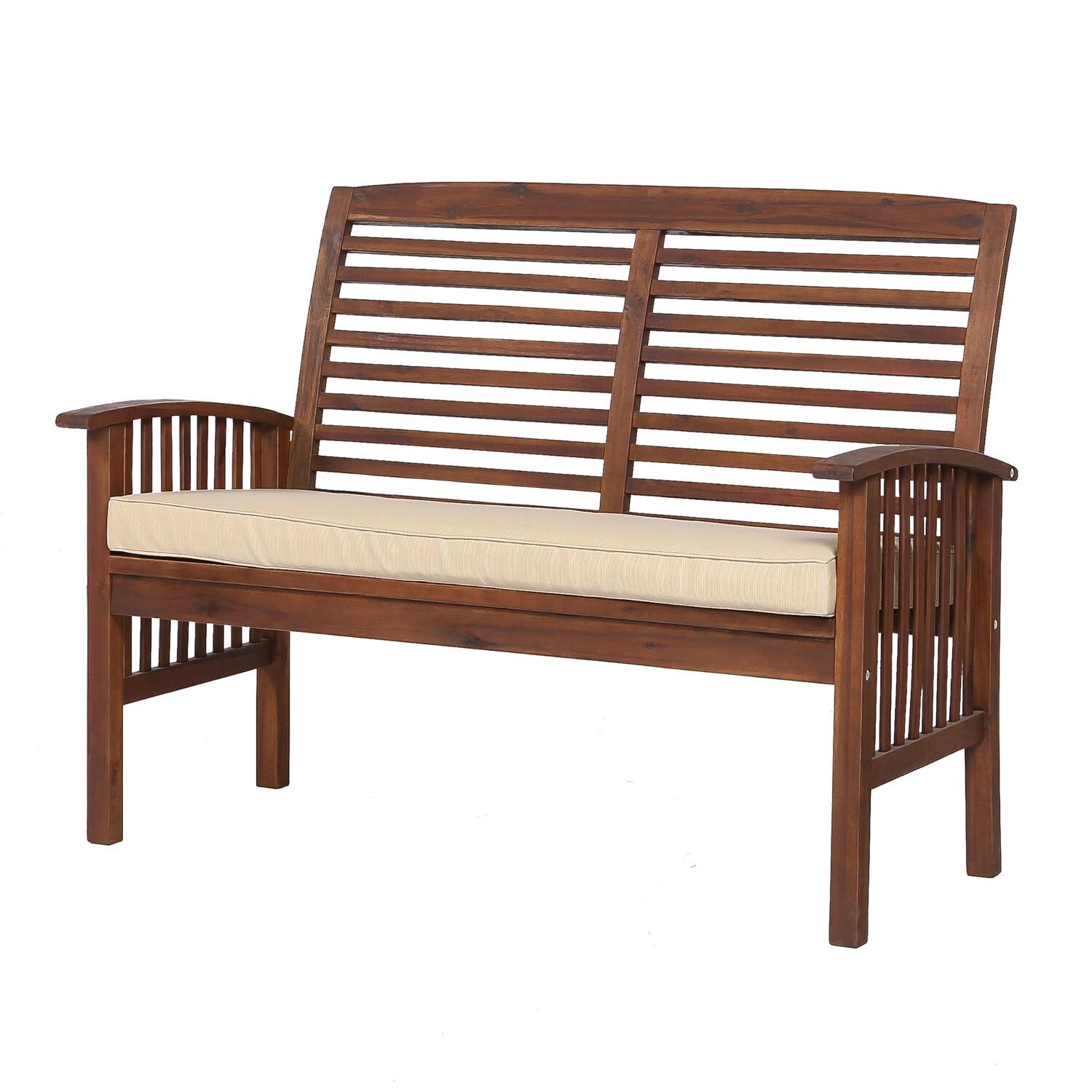 Midland Dark Brown Acacia Patio Loveseat W/ Natural Cushions By Walker Edison image