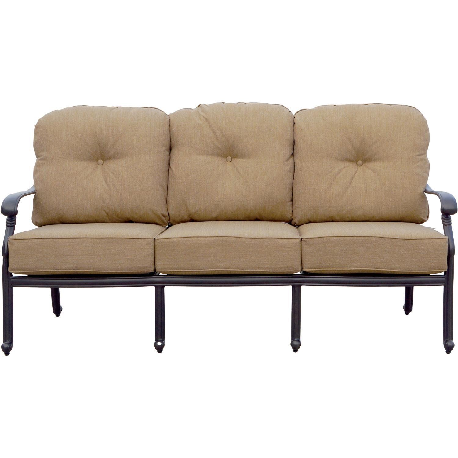 Darlee Santa Monica 4-Piece Patio Propane Fire Pit Sofa Conversation Set with Cushions and 47 Inch Round Fire Pit Chat Table and Fireglass - Sofa - White Background thumbnail