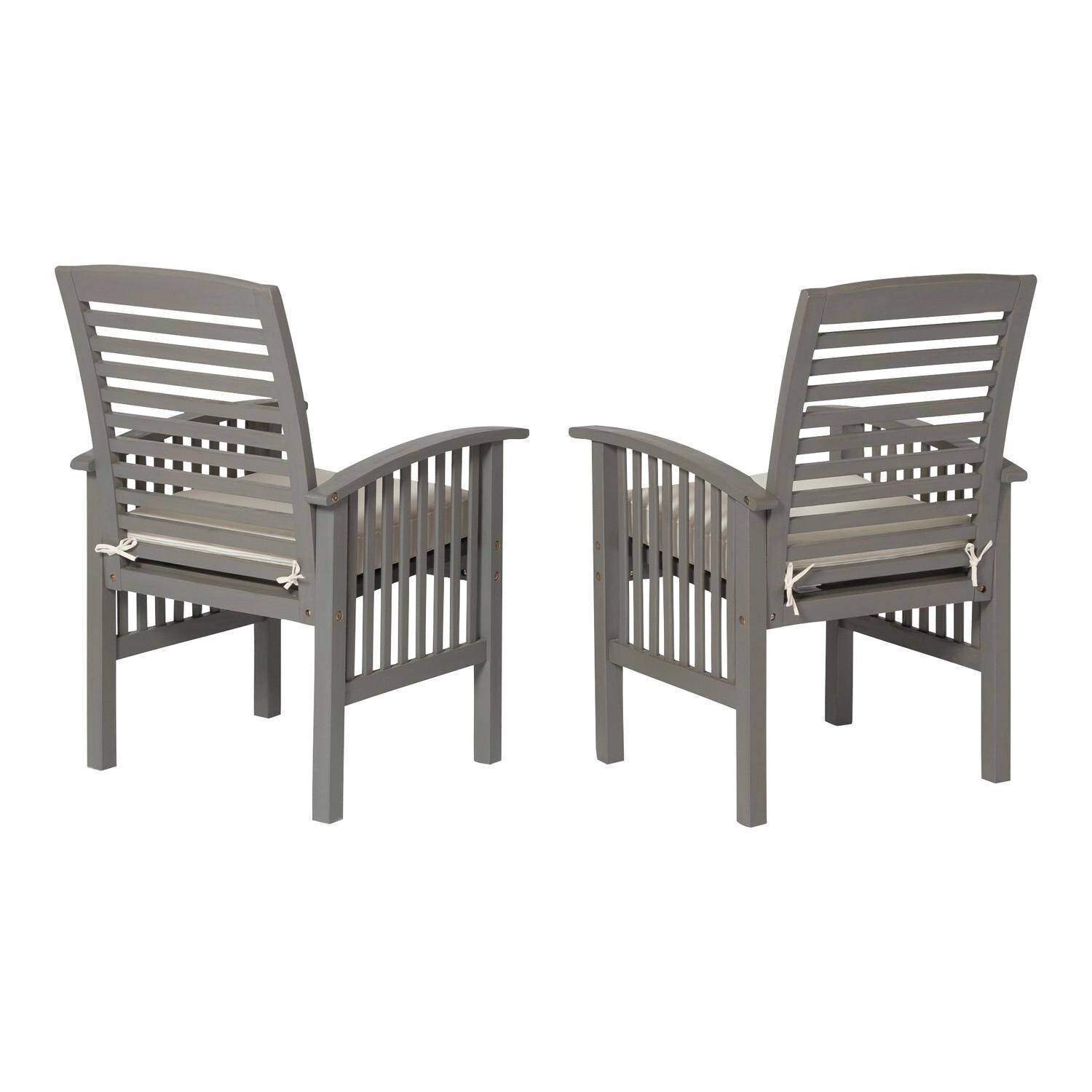Ultimate Patio Horizon Way 2 Piece Acacia Patio Dining Arm Chair Set W/ Off-White Cushions - Gray Wash - Rear View thumbnail