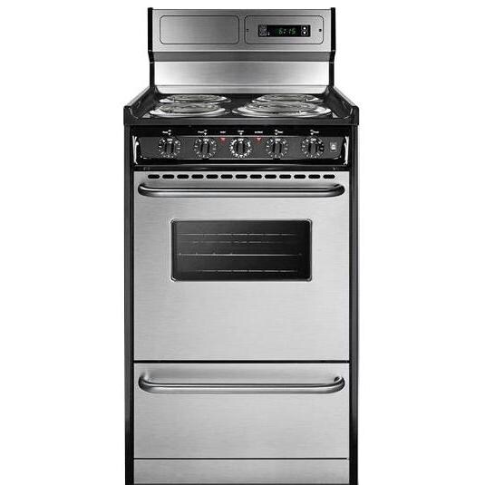 Summit Professional 20-Inch 4-Burner Freestanding Electric Range - Stainless Steel - TEM130BKWY