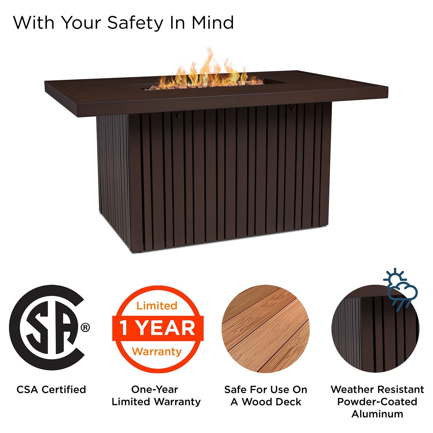 Westlook 52-in Rectangular Aluminum Propane Fire Pit in Bronze Coral by Lakeview - Safety - Detail thumbnail