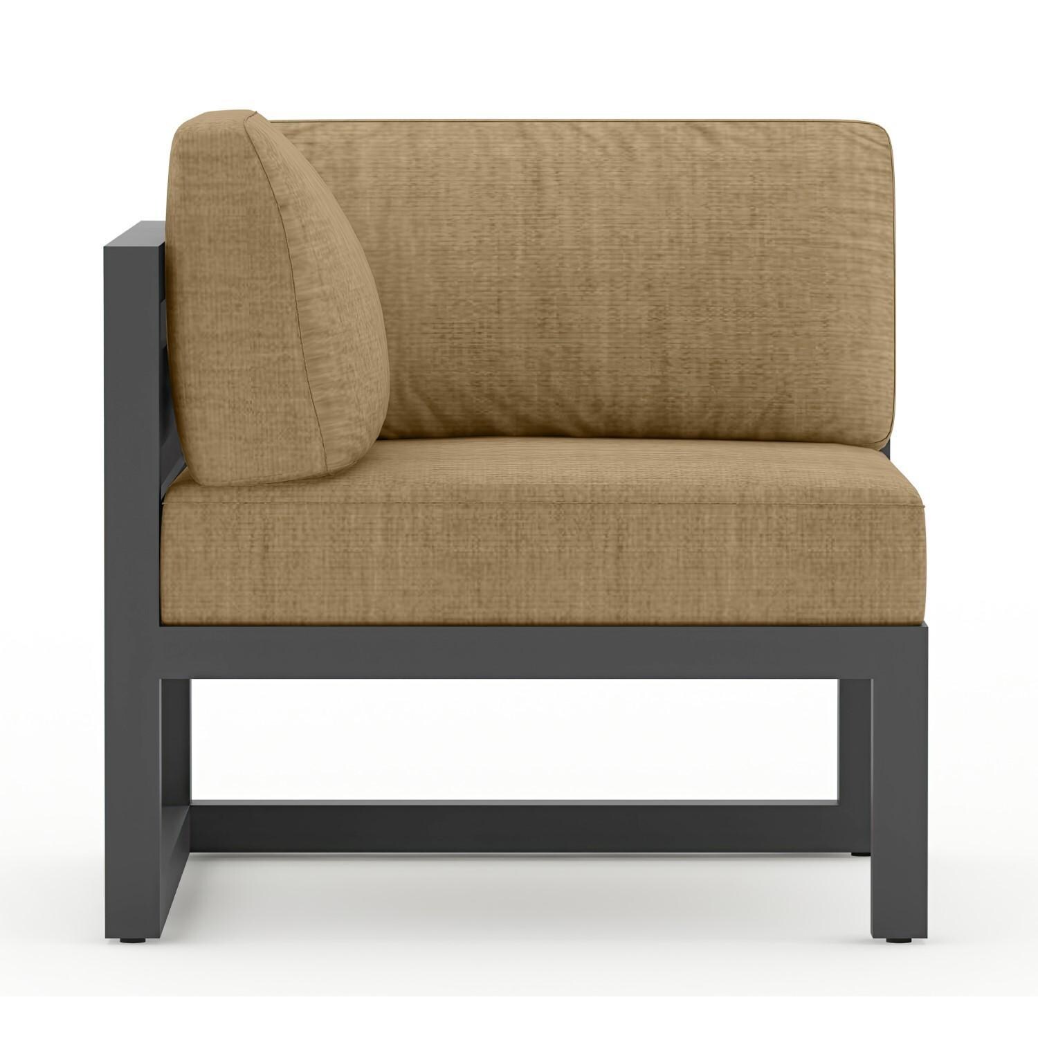 Lakeview MSTYCV-SL-SET212-HB Misty Cove 7 Pc Aluminum Sectional Set in Slate w/Chat Table & Heather Beige Cushions by Lakeview Outdoor Designs - Left Section with Cushion - White Background thumbnail